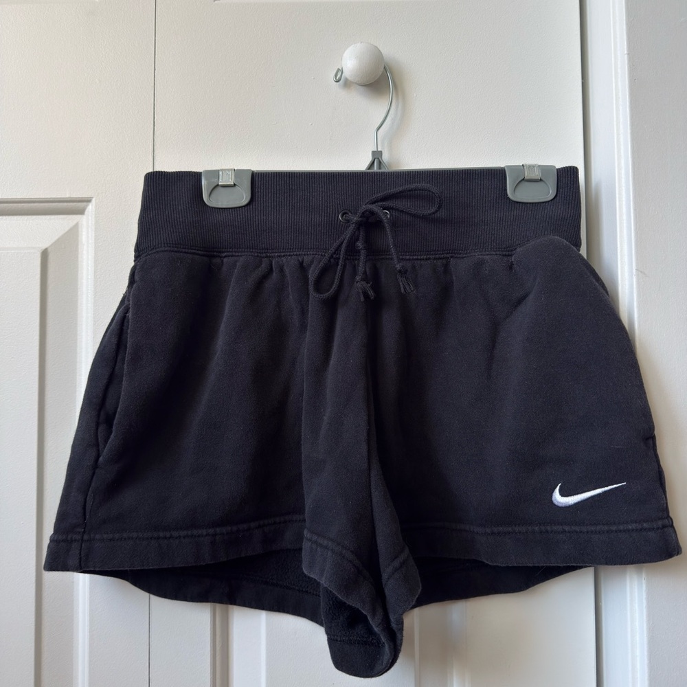 Nike Women's Black Athletic Shorts with White Swoosh
